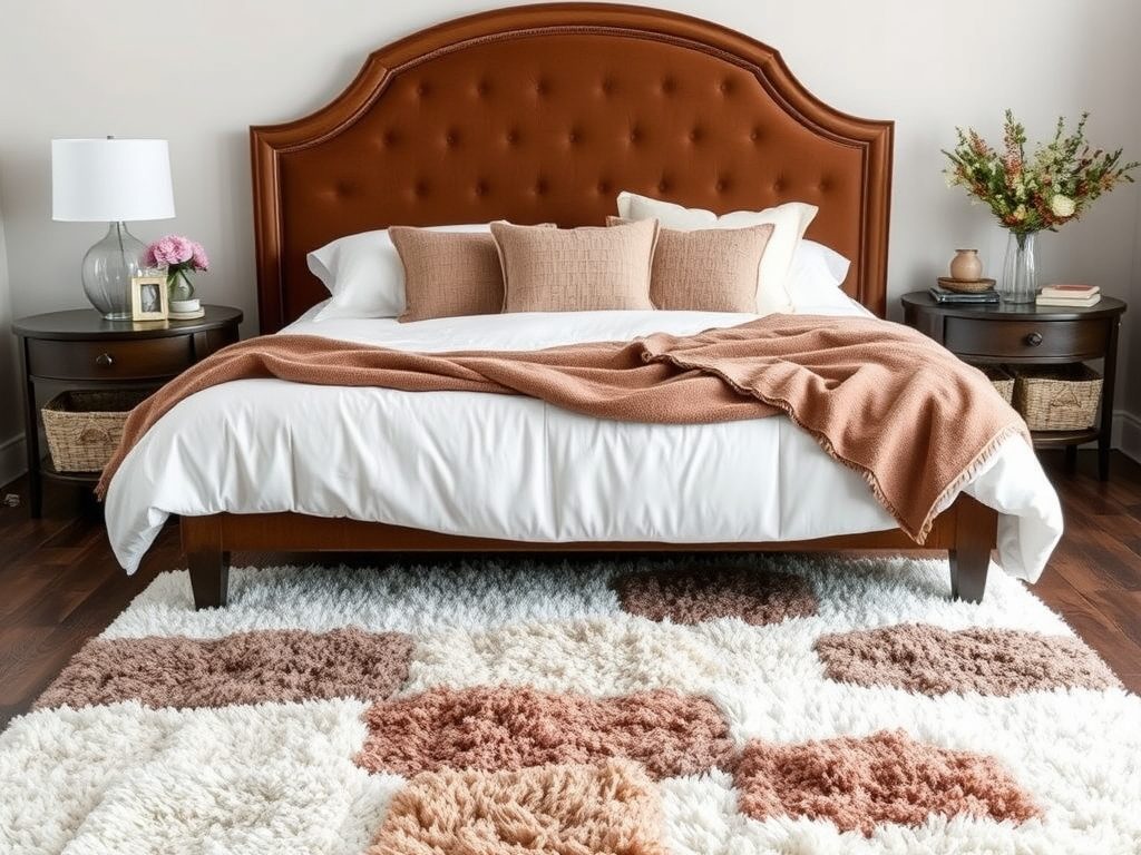 Dywan przy łóżku: jak dobrać rozmiar, materiał i kolor dla komfortu i stylu sypialni